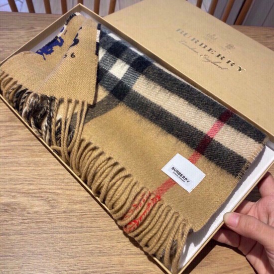 Replica Scialle Burberry in lana e cashmere con motivo check double-face e logo 30 x 180 marrone