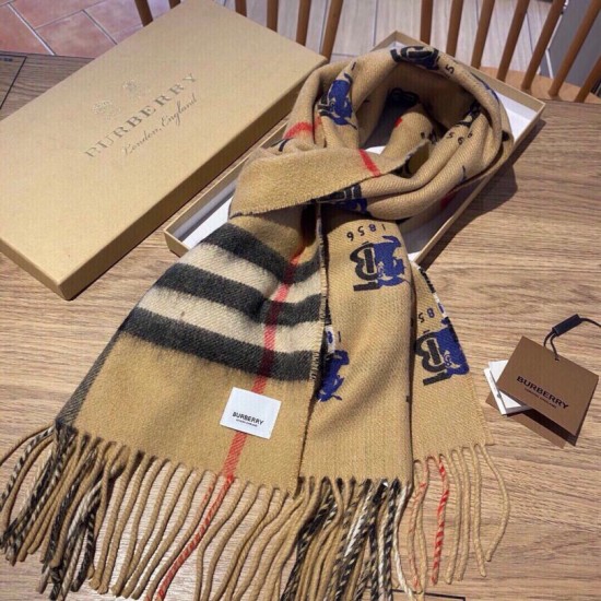 Replica Scialle Burberry in lana e cashmere con motivo check double-face e logo 30 x 180 marrone