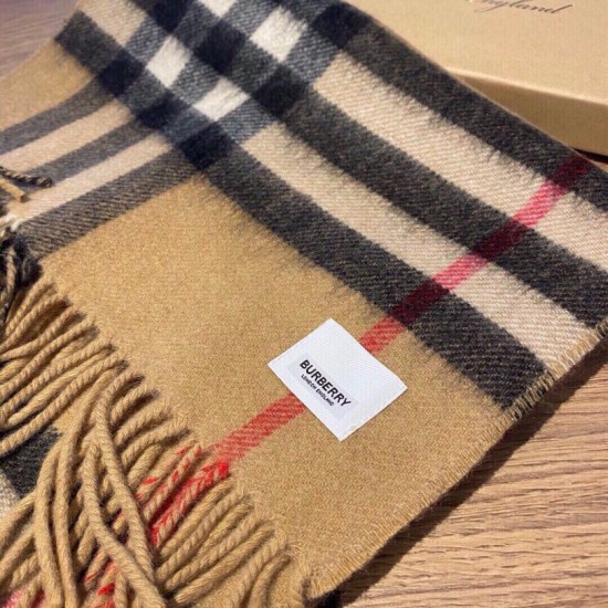 Replica Scialle Burberry in lana e cashmere con motivo check double-face e logo 30 x 180 marrone