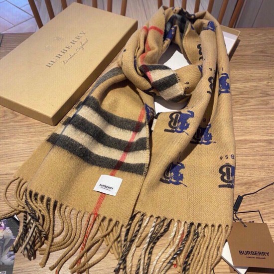 Replica Scialle Burberry in lana e cashmere con motivo check double-face e logo 30 x 180 marrone