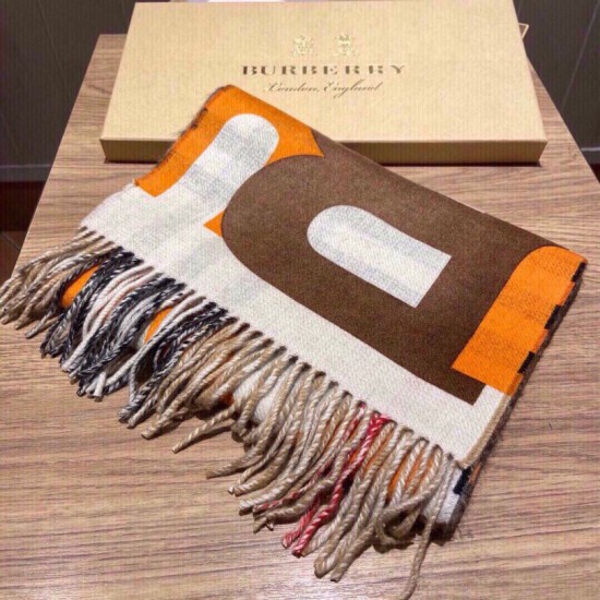 Replica Scialle Burberry in lana e cashmere con motivo check double face e logo 30 x 180 arancione