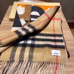 Replica Scialle Burberry in lana e cashmere con motivo check double face e logo 30 x 180 arancione