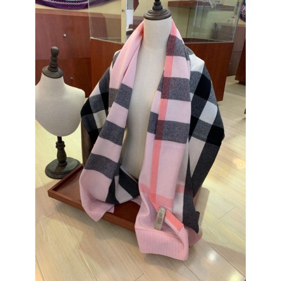 Replica Burberry scialle classico in cashmere con motivo check grande 60 x 180 rosa