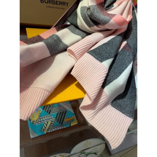 Replica Burberry scialle classico in cashmere con motivo check grande 60 x 180 rosa