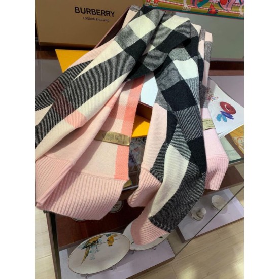 Replica Burberry scialle classico in cashmere con motivo check grande 60 x 180 rosa