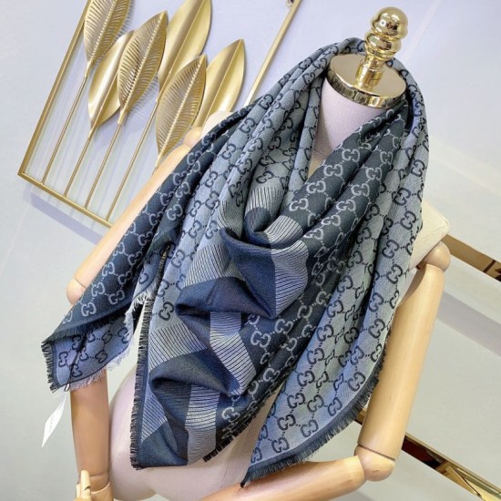 Replica Wool GG jacquard Sciarpa quadrata double face Blu