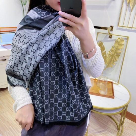 Replica Wool GG jacquard Sciarpa quadrata double face Blu