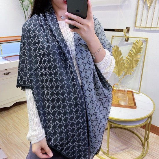 Replica Wool GG jacquard Sciarpa quadrata double face Blu