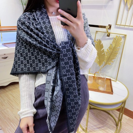Replica Wool GG jacquard Sciarpa quadrata double face Blu