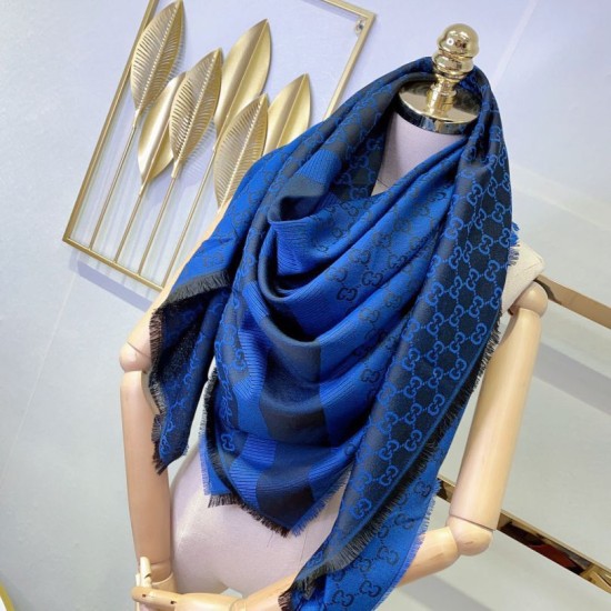 Replica Wool GG jacquard Sciarpa quadrata double face Blu Replica Wool GG jacquard Sciarpa quadrata double face Blu