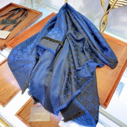 Replica Wool GG jacquard Sciarpa quadrata double face Blu