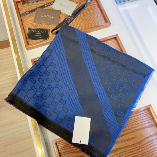Replica Wool GG jacquard Sciarpa quadrata double face Blu Replica Wool GG jacquard Sciarpa quadrata double face Blu