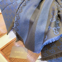 Replica Wool GG jacquard Sciarpa quadrata double face Blu