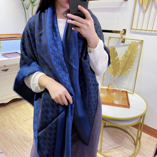 Replica Wool GG jacquard Sciarpa quadrata double face Blu Replica Wool GG jacquard Sciarpa quadrata double face Blu