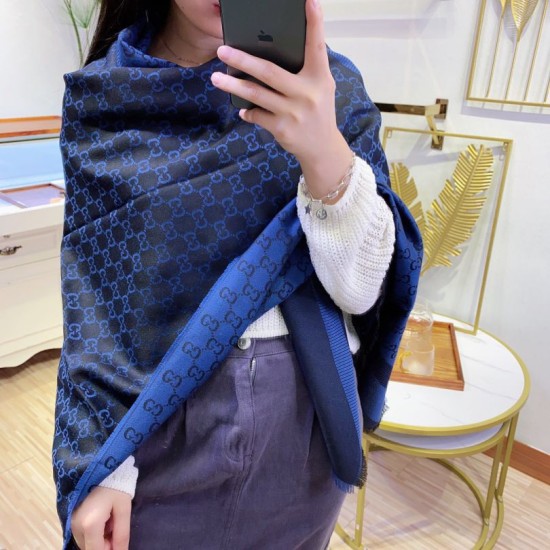 Replica Wool GG jacquard Sciarpa quadrata double face Blu Replica Wool GG jacquard Sciarpa quadrata double face Blu