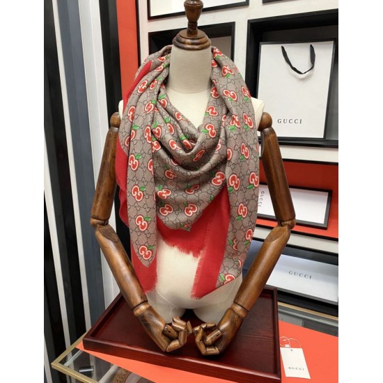 Replica Sciarpa Double G in cashmere con motivo mela intrecciata