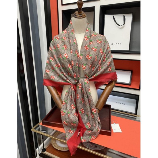 Replica Sciarpa Double G in cashmere con motivo mela intrecciata