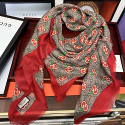 Replica Sciarpa Double G in cashmere con motivo mela intrecciata