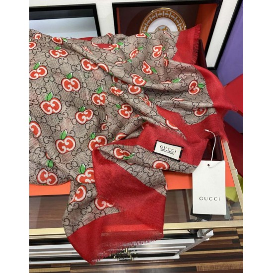 Replica Sciarpa Double G in cashmere con motivo mela intrecciata