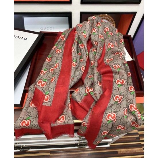 Replica Sciarpa Double G in cashmere con motivo mela intrecciata