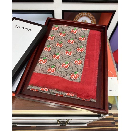 Replica Sciarpa Double G in cashmere con motivo mela intrecciata