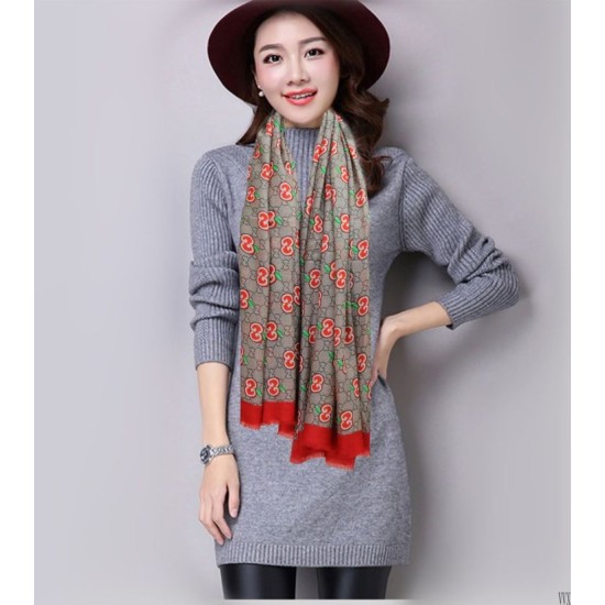 Replica Sciarpa Double G in cashmere con motivo mela intrecciata