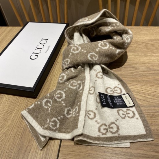 Replica Sciarpa Classic Wool GG jacquard Caffè