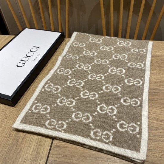 Replica Sciarpa Classic Wool GG jacquard Caffè