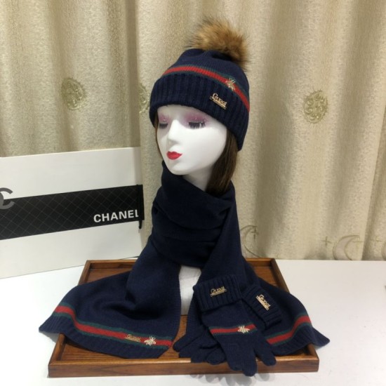 Replica Classic Cashmere Jacquard Sciarpa e Cappello Blu Scuro