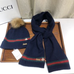 Replica Classic Cashmere Jacquard Sciarpa e Cappello Blu Scuro