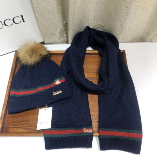 Replica Classic Cashmere Jacquard Sciarpa e Cappello Blu Scuro