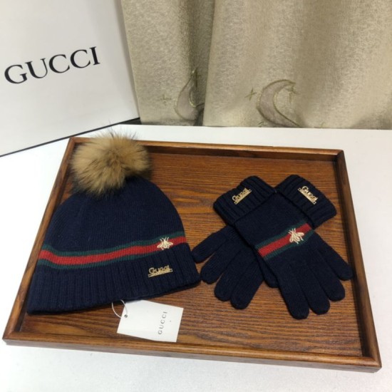 Replica Classic Cashmere Jacquard Sciarpa e Cappello Blu Scuro