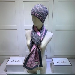 Replica Classic Cashmere Jacquard Sciarpa e Cappello Rosa / Grigio