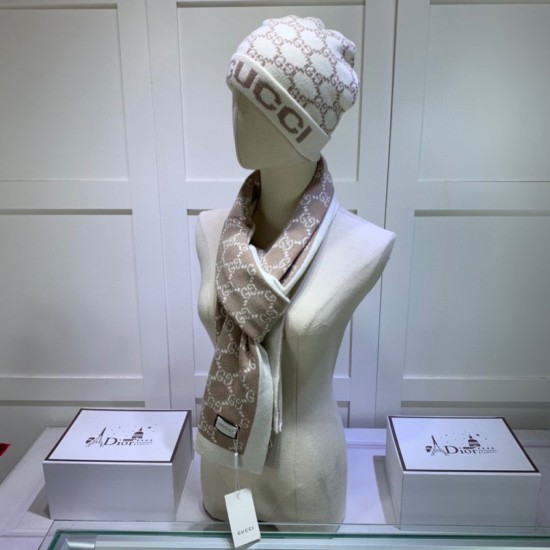 Replica Classic Cashmere Jacquard sciarpa e cappello fronte / bianco