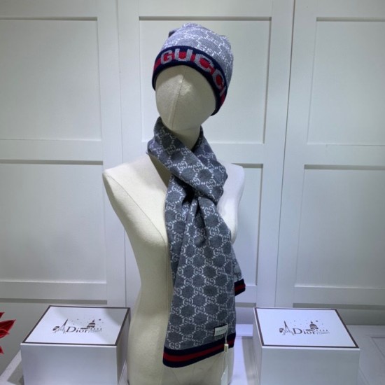Replica Classic Cashmere Jacquard Sciarpa e Cappello Grigio