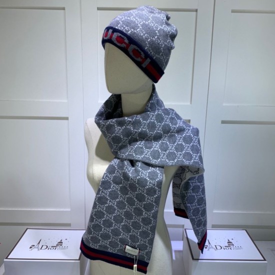 Replica Classic Cashmere Jacquard Sciarpa e Cappello Grigio