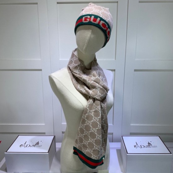 Replica Sciarpa e cappello classici in jacquard cashmere marrone / rosso
