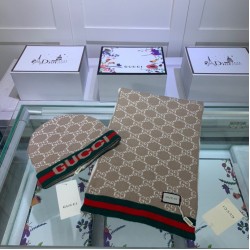 Replica Sciarpa e cappello classici in jacquard cashmere marrone / rosso