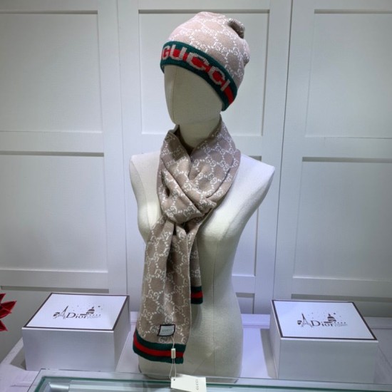 Replica Sciarpa e cappello classici in jacquard cashmere marrone / rosso