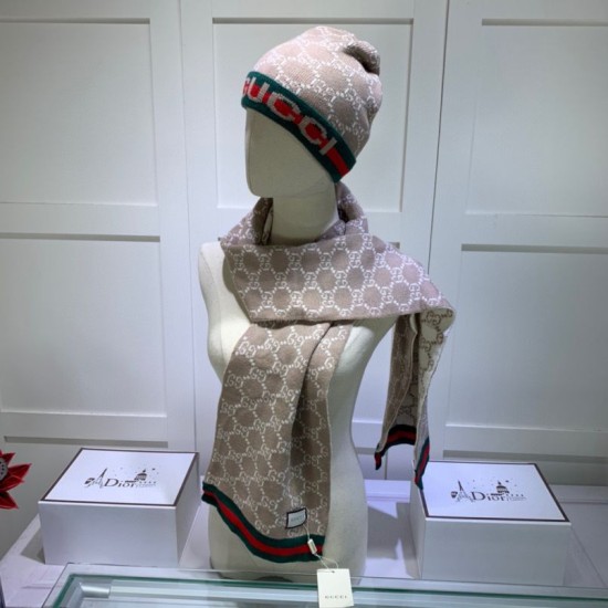 Replica Sciarpa e cappello classici in jacquard cashmere marrone / rosso