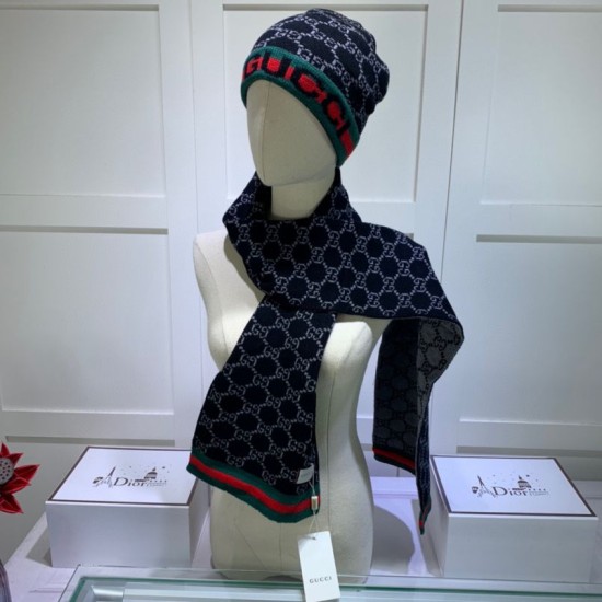 Replica Classic Cashmere Jacquard Sciarpa e Cappello Nero
