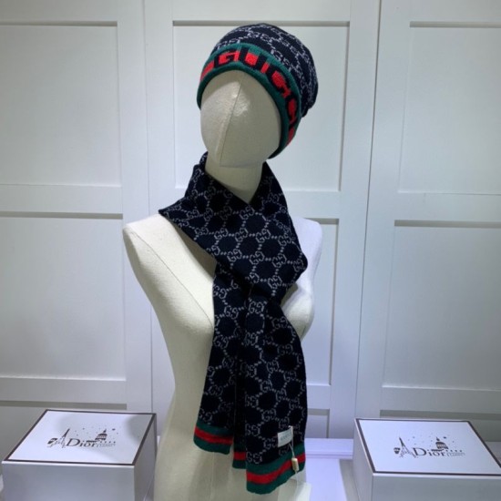 Replica Classic Cashmere Jacquard Sciarpa e Cappello Nero
