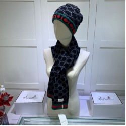 Replica Classic Cashmere Jacquard Sciarpa e Cappello Nero