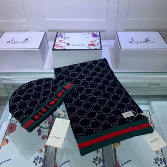 Replica Classic Cashmere Jacquard Sciarpa e Cappello Nero