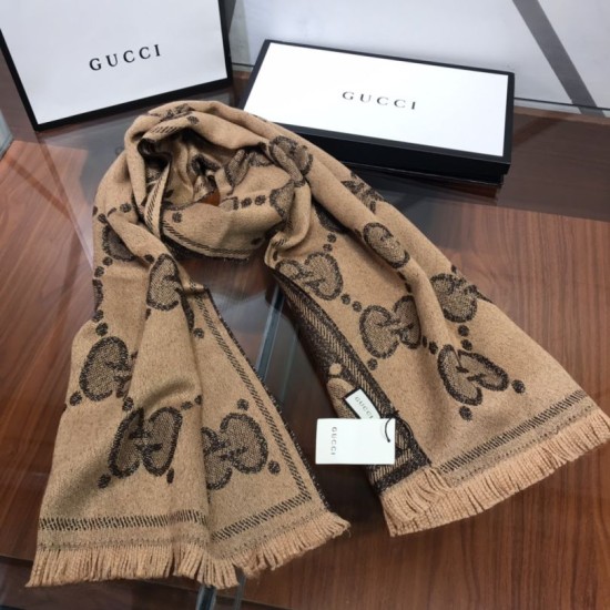 Replica Sciarpa in cashmere con logo jacquard GG Lurex Marrone
