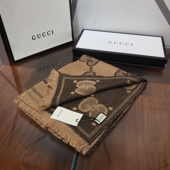 Replica Sciarpa in cashmere con logo jacquard GG Lurex Marrone