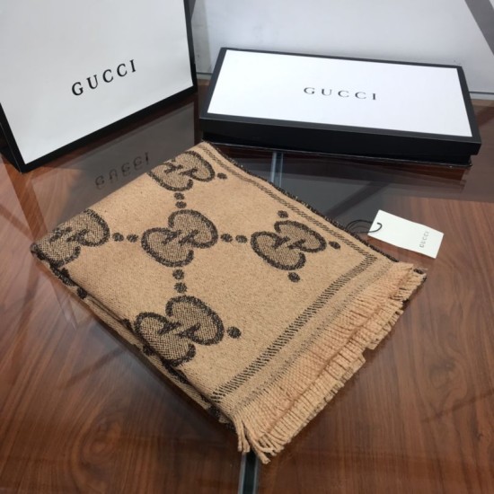 Replica Sciarpa in cashmere con logo jacquard GG Lurex Marrone