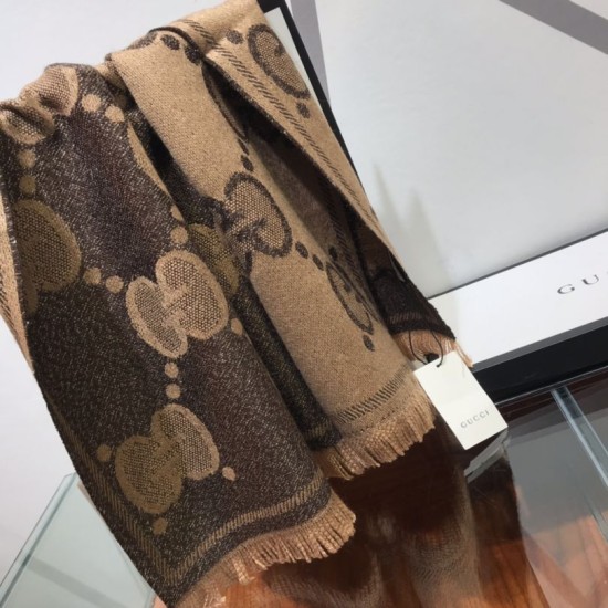 Replica Sciarpa in cashmere con logo jacquard GG Lurex Marrone