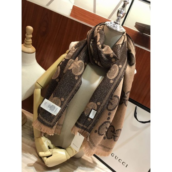 Replica Sciarpa in cashmere con logo jacquard GG Lurex Marrone