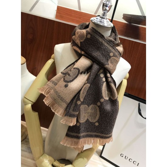 Replica Sciarpa in cashmere con logo jacquard GG Lurex Marrone